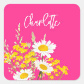 Moderne Wildflower Custom Monogram Vierkante Sticker (Voorkant)
