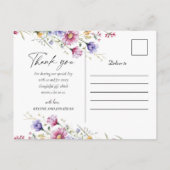 Moderne Wildflower Floral Elegant Bruiloft Dank u Briefkaart (Achterkant)