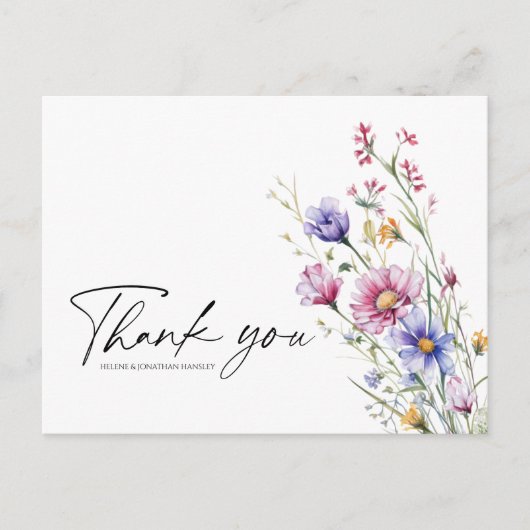 Moderne Wildflower Floral Elegant Bruiloft Dank u Briefkaart (Voorkant)