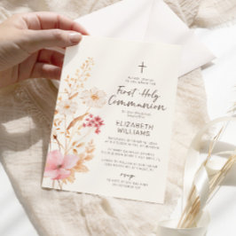 Moderne Wildflower Garden Eerste Heilige Communie Kaart