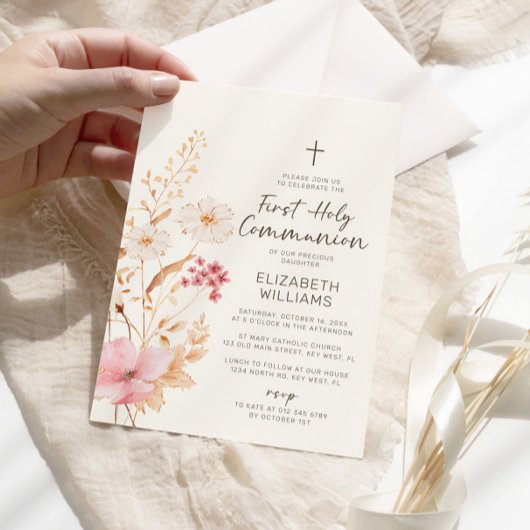 Moderne Wildflower Garden Eerste Heilige Communie Kaart