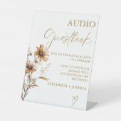 Moderne wildflower Gold Audio Gastenboek teken Reclamebord Met Voetstuk (Voorkant)