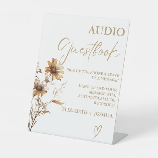 Moderne wildflower Gold Audio Gastenboek teken Reclamebord Met Voetstuk (Voorkant)