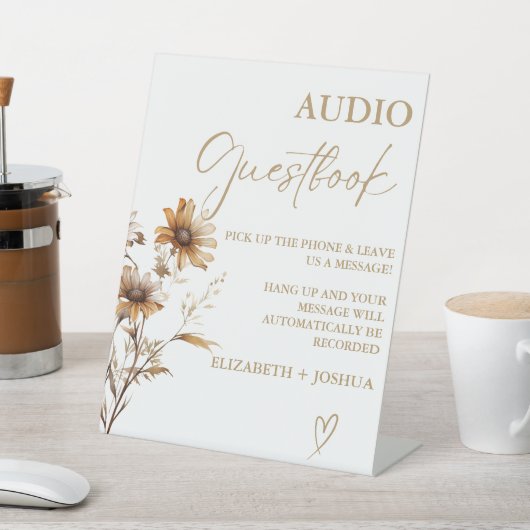 Moderne wildflower Gold Audio Gastenboek teken Reclamebord Met Voetstuk (Insitu)