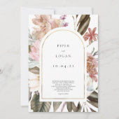 Moderne Wildflower Gouden Boog Bruiloft Kaart (Voorkant)