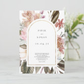 Moderne Wildflower Gouden Boog Bruiloft Kaart (Staand voorkant)