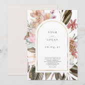 Moderne Wildflower Gouden Boog Bruiloft Kaart (Voorkant / Achterkant)