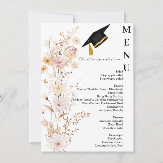 Moderne Wildflower Graduation Party Menu Kaart (Voorkant)