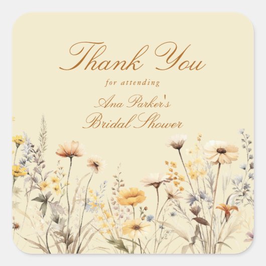 Moderne Wildflower Liefde is in bloei Dank u Vierkante Sticker (Voorkant)