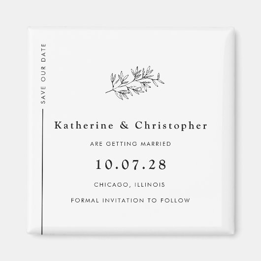 Moderne Wildflower Line Art Save the Date Magneet (Voorkant)