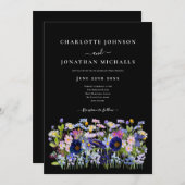 Moderne Wildflower Meadow Zwart Kaart (Voorkant / Achterkant)