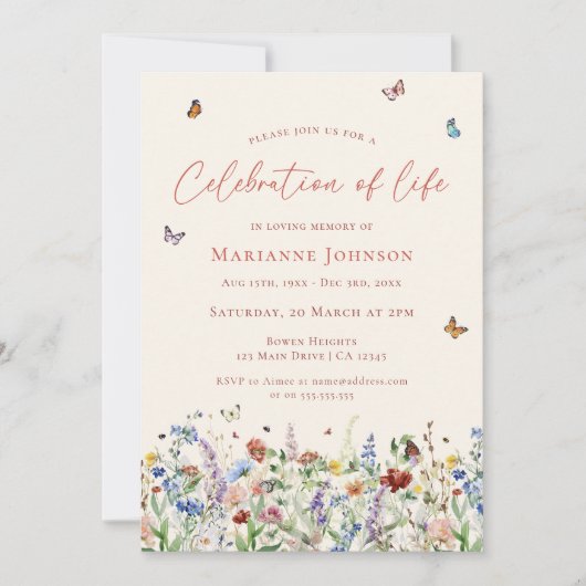 Moderne Wildflower Memorial Viering van het Leven Kaart (Voorkant)