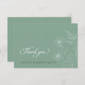 Moderne Wildflower Minimal Sage Green Wedding Bedankkaart (Voorkant / Achterkant)