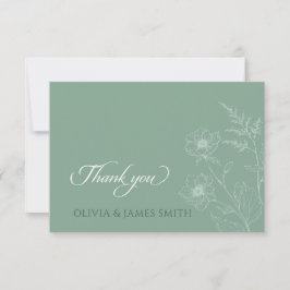 Moderne Wildflower Minimal Sage Green Wedding Bedankkaart