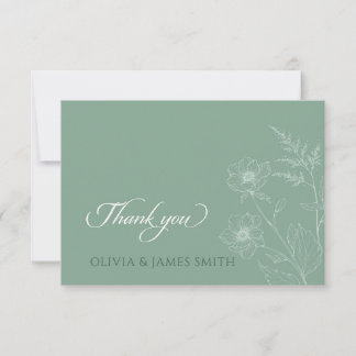 Moderne Wildflower Minimal Sage Green Wedding Bedankkaart