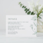 Moderne Wildflower Minimal Sage Green Wedding Informatiekaartje (Staand voorkant)