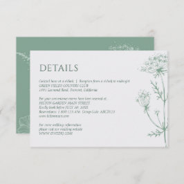 Moderne Wildflower Minimal Sage Green Wedding Informatiekaartje