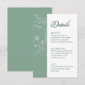 Moderne Wildflower Minimal Sage Green Wedding Informatiekaartje (Voorkant / Achterkant)
