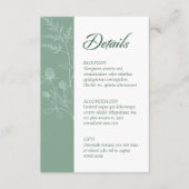 Moderne Wildflower Minimal Sage Green Wedding Informatiekaartje (Voorkant)