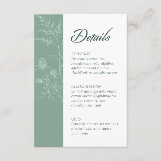 Moderne Wildflower Minimal Sage Green Wedding Informatiekaartje (Voorkant)