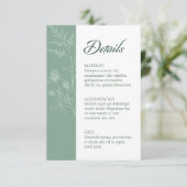 Moderne Wildflower Minimal Sage Green Wedding Informatiekaartje (Staand voorkant)