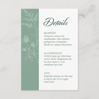 Moderne Wildflower Minimal Sage Green Wedding Informatiekaartje