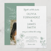 Moderne Wildflower Minimal Sage Green Wedding Kaart (Voorkant / Achterkant)