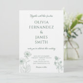 Moderne Wildflower Minimal Sage Green Wedding Kaart (Staand voorkant)