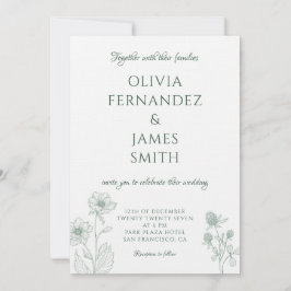 Moderne Wildflower Minimal Sage Green Wedding Kaart
