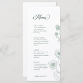 Moderne Wildflower Minimal Sage Green Wedding Menu (Voorkant / Achterkant)