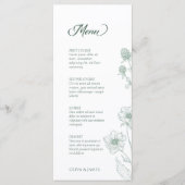 Moderne Wildflower Minimal Sage Green Wedding Menu (Voorkant)