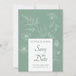 Moderne Wildflower Minimal Sage Green Wedding Save The Date