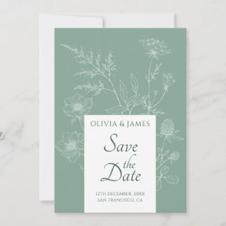 Moderne Wildflower Minimal Sage Green Wedding Save The Date