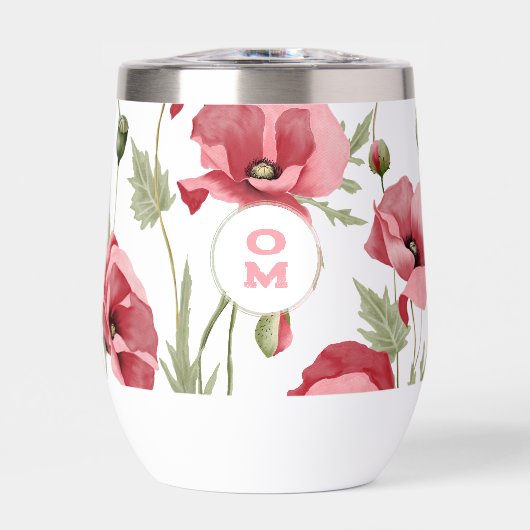 Moderne Wildflower Monogram Roze Grote Klaproos (Voorkant)