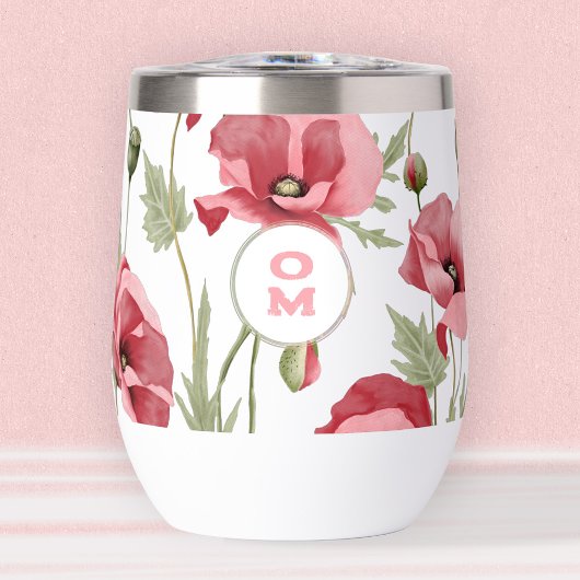 Moderne Wildflower Monogram Roze Grote Klaproos