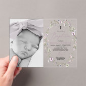 Moderne Wildflower Paarse Meisje Fotodoop Acryl Uitnodigingen (Insitu (Draagbaar))