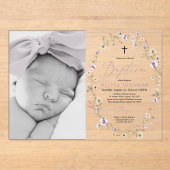 Moderne Wildflower Paarse Meisje Fotodoop Acryl Uitnodigingen (Voorkant)