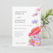 Moderne Wildflower Pastel Waterverf Bruiloft Kaart (Staand voorkant)