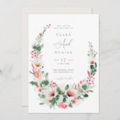 Moderne Wildflower Roze Bruiloft Kaart (Voorkant / Achterkant)
