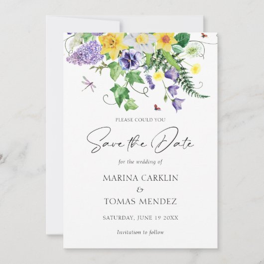 Moderne Wildflower Sla de datum op Save The Date (Voorkant)