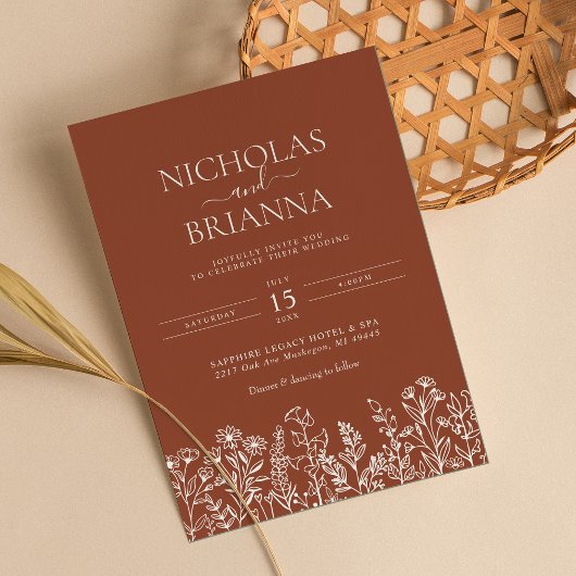 Moderne Wildflower Terracotta Verbrande Sinaasappe Kaart