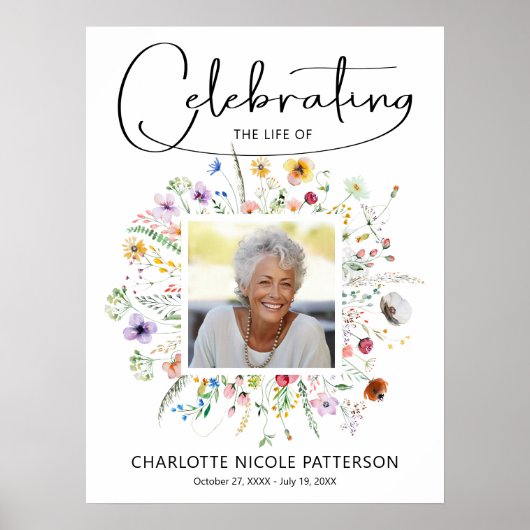 Moderne Wildflower Viering van het Leven Begrafeni Poster (Voorkant)