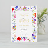 Moderne Wildflower Waterverf Elegant Gouden Bruilo Folie Uitnodiging (Staand Voorkant)