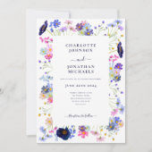 Moderne Wildflower Waterverf Navy Blue Kaart (Voorkant)