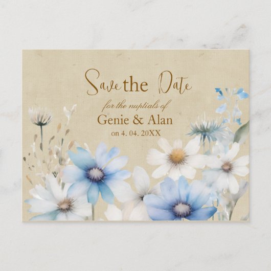 Moderne Wildflower Wedding Save the Date Briefkaart (Voorkant)
