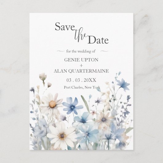 Moderne Wildflower Wedding Save the Date Briefkaart (Voorkant)