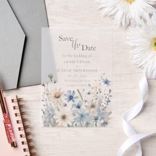 Moderne Wildflower Wedding Save the Date Vellum Uitnodigingen (Huwelijk)