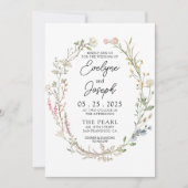 Moderne Wildflower Whimsical Floral Wreath Bruilof Kaart (Voorkant)