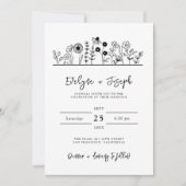 Moderne Wildflower Zwart Wit Boho Unieke Bruiloft Kaart (Voorkant)