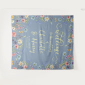 Moderne Wildflowers Blue Wedding Welkom achtergron Wandkleed (Voorkant (horizontaal))